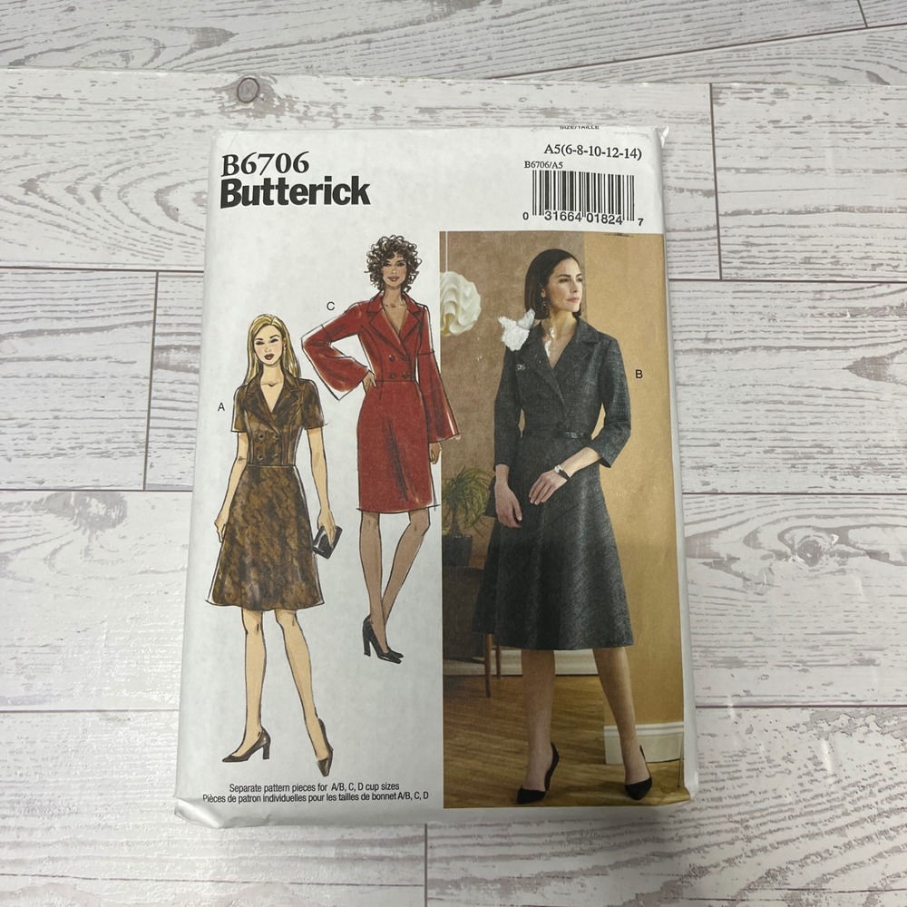 Butterick B6706 Misses Dress Sewing Pattern Size 6-14 Double Breasted Fitted